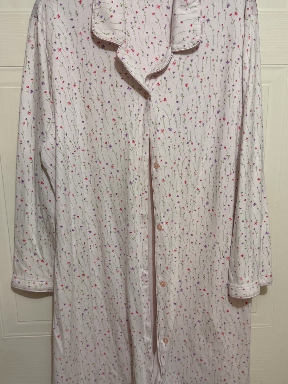 Bobbie Brooks White Floral Long Button Front Robe